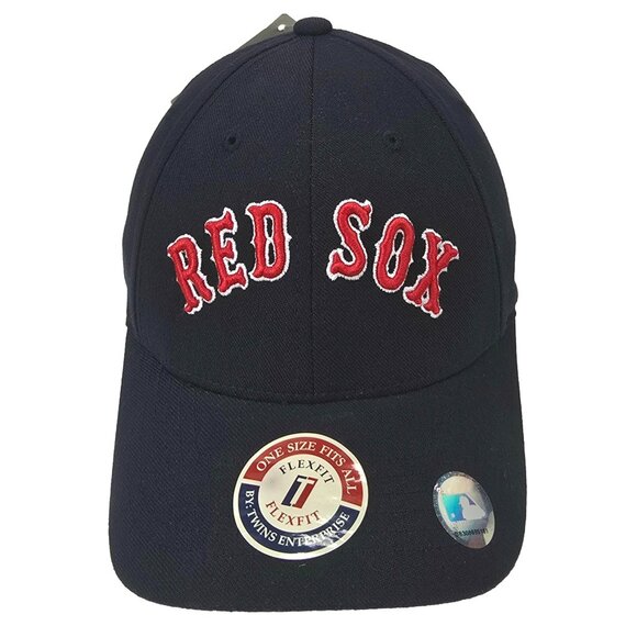 Boston Red Sox Hat - Fitted Baseball Cap MLB Navy Blue Red FLEXFIT OSFM - NEW - Picture 2 of 6